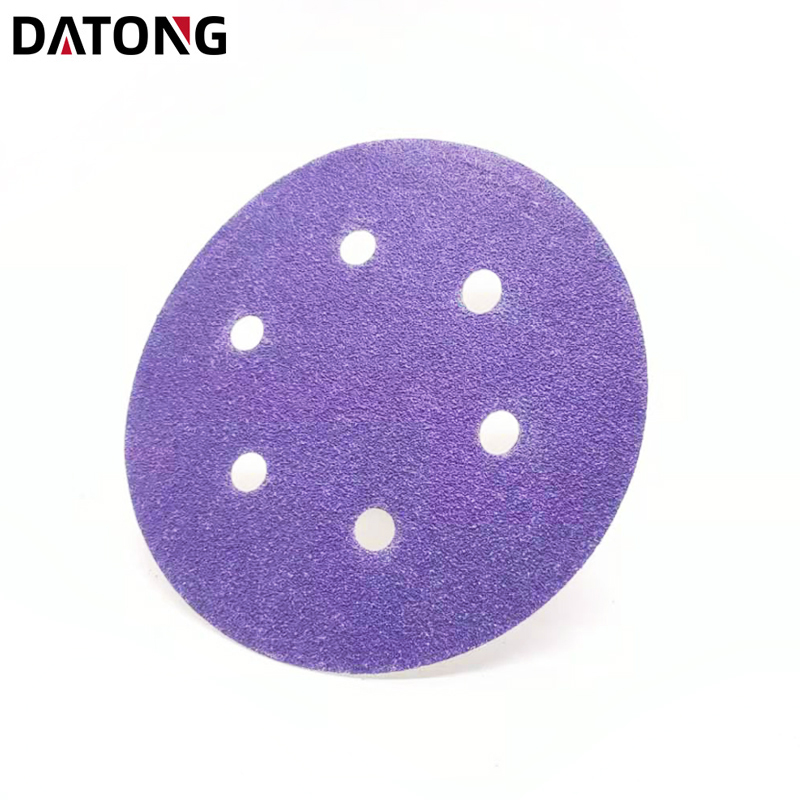Оптовая продажа, высококачественные абразивы Datong, наждачная бумага, 5 дюймов, 6 отверстий, зернистость 60, круглый керамический фиолетовый шлифовальный диск для металла и дерева