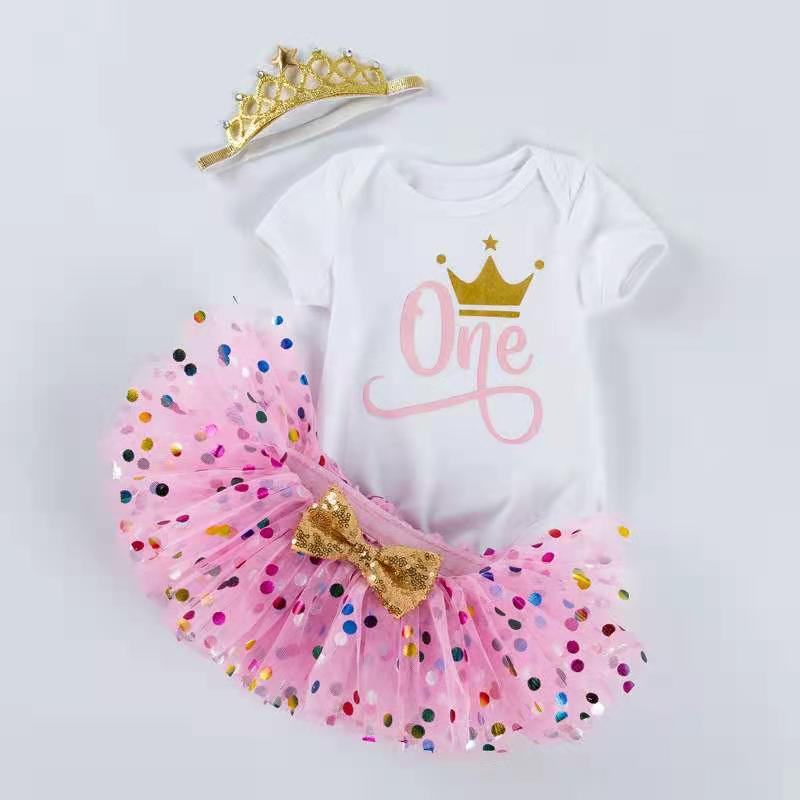 3Pcs Lace Baby Tutu and Headband Infant 1 2 Yr Old Birthday Clothing Kids Baby Party Dress Girls 3-6 months Baby Birthday Dress