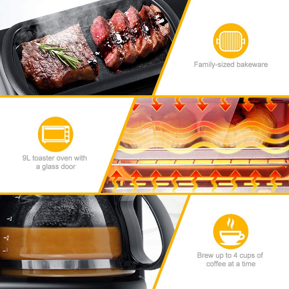 Multifunctional Family Size Sandwich Coffee Maker Electric Toaster Oven 3 In 1 Breakfast Maker Machine