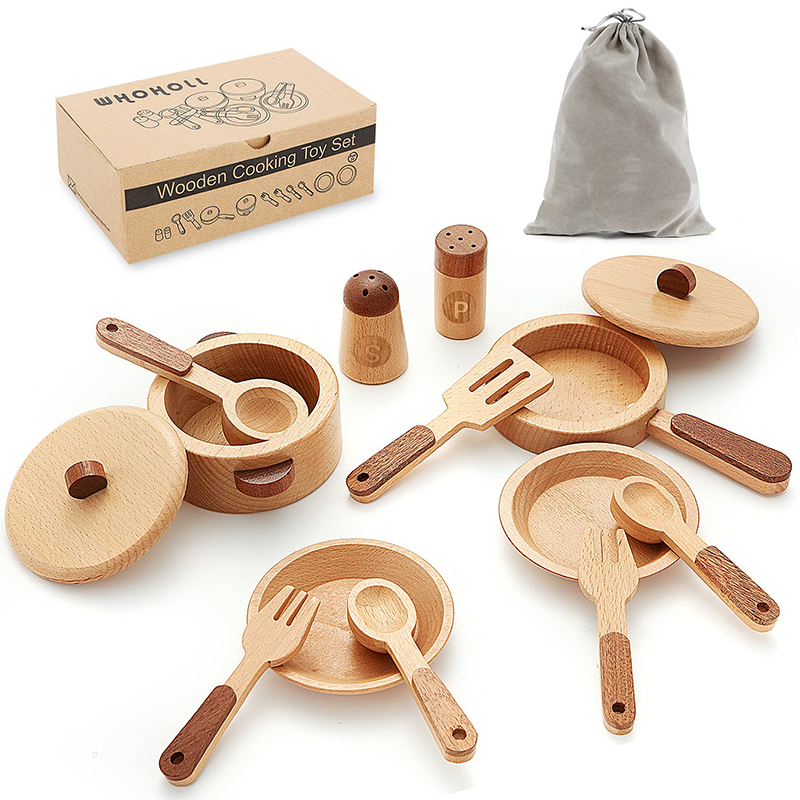 Wooden Toys Play Kitchen Accessories,Toy Kitchen Play Dishes & Play Food Play set, Birthday Sets for Kids