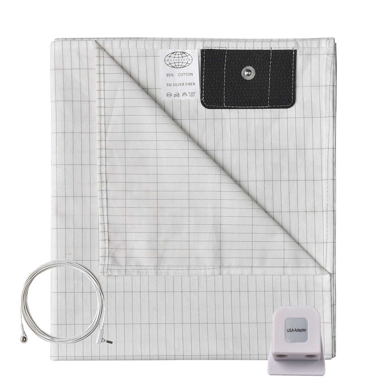 Healthy Conductive Silver Fiber Fabric Flat Sheet with Grounding Cord USA Plug to Help You Reconnect to Mother Earth