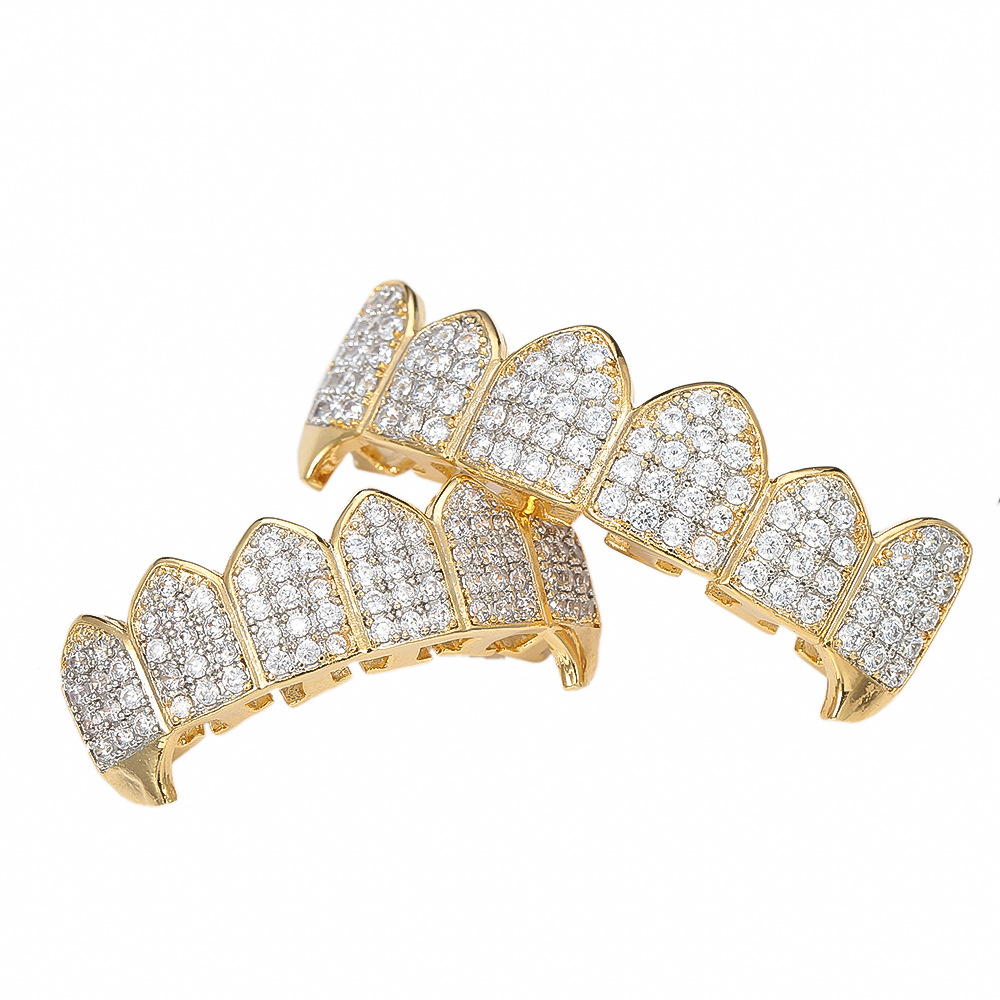 New European and American iced grillz hip hop teeth braces vampire fangs cubic zirconia teeth trend decorative braces