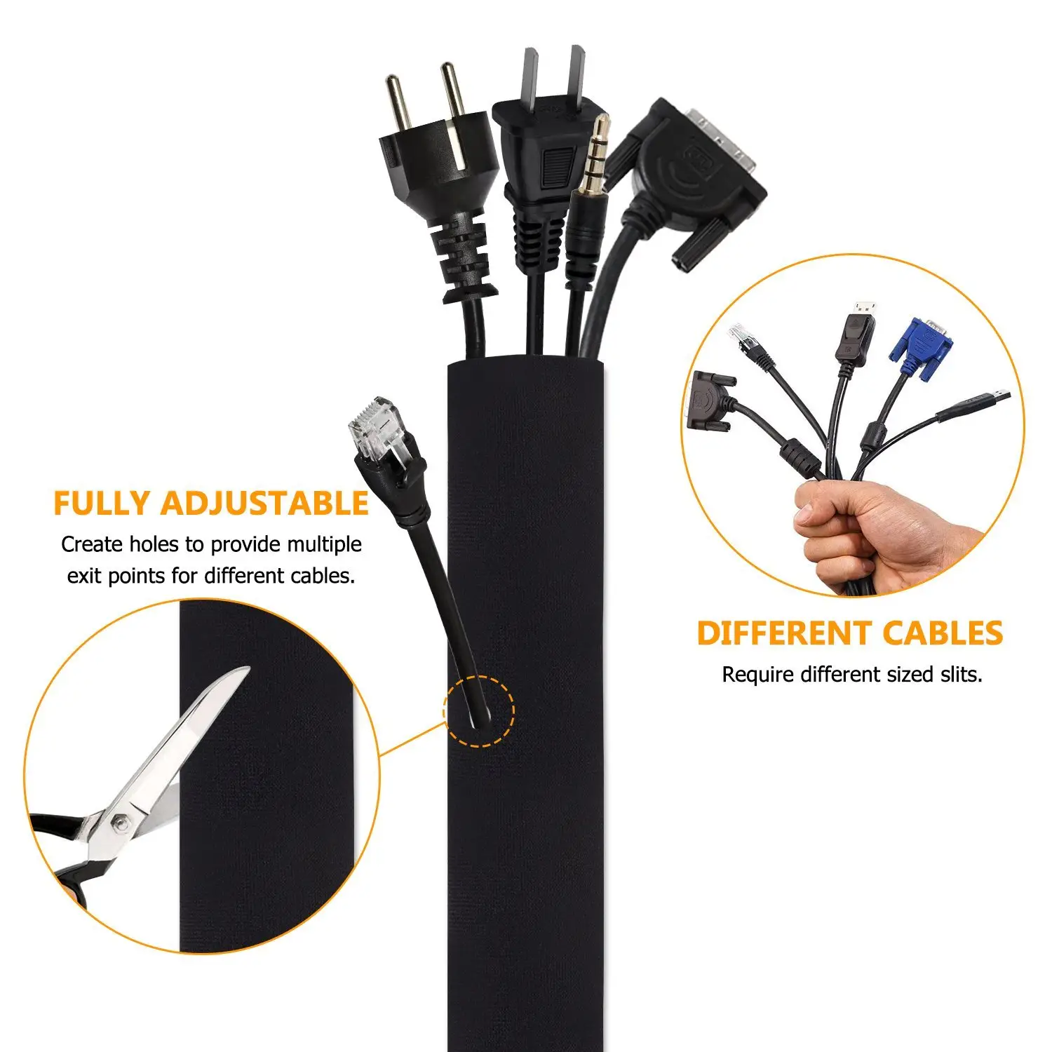 Hot Selling Wholesale Flexible Dustproof Neoprene With Zipper Cable Sleeves Neoprene Cable Wire Management Sleeve