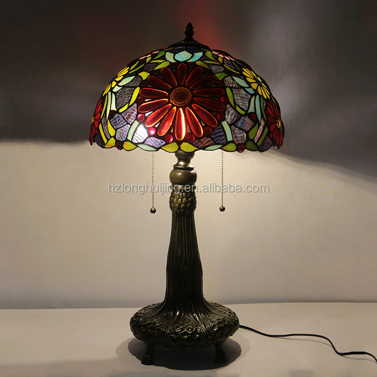 LongHuiJing 16Inch Handmade Glass Desk Lights Beads Stained Glass Lampshade Tiffany Table Lamp with decor base