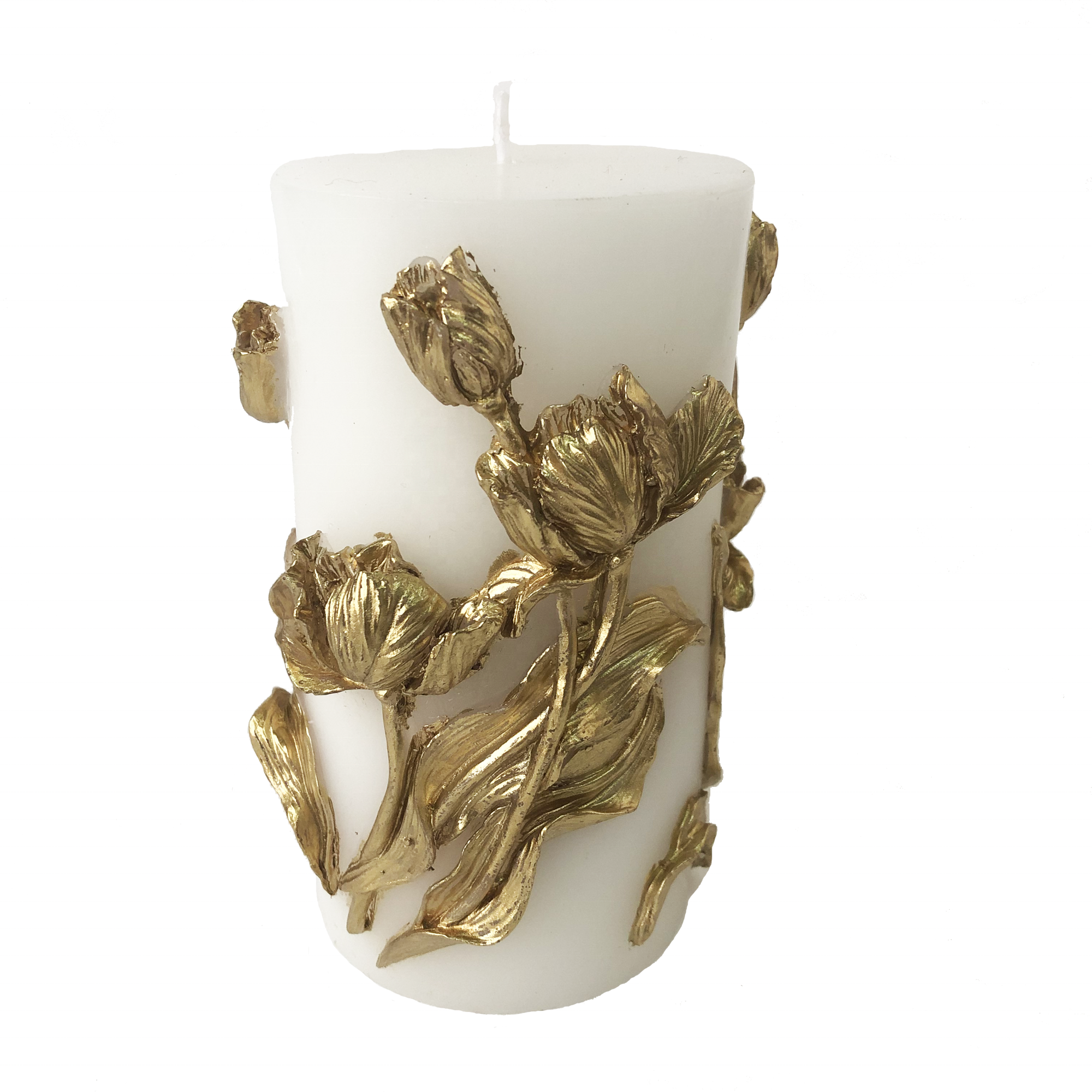3x6" pillar with gold flower natural wax candles decorative