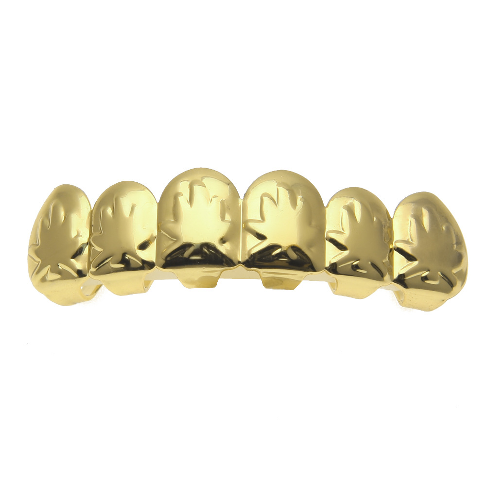 2021 new arrival fashion jewelry Hip Hop Maple Leaf 24K Gold Braces Halloweenteeth grills rapper fashion fangs braces