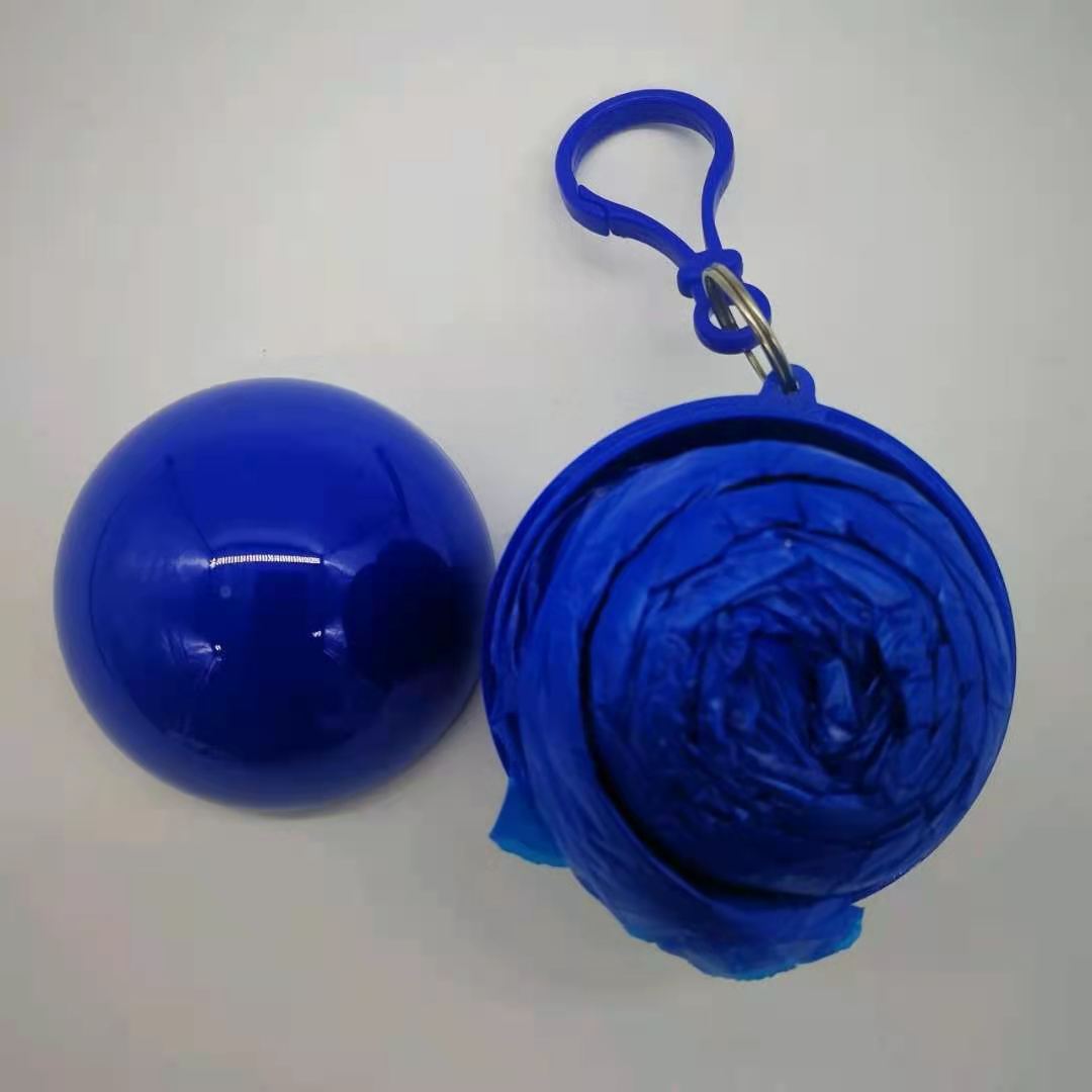 Disposable plastic transparent portable keychain PE rain poncho ball with custom logo
