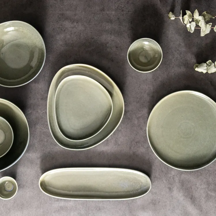 Emerald Green Series Mountain Irregular Restaurant Tableware Porcelain China Ceramic Dinnerware Set