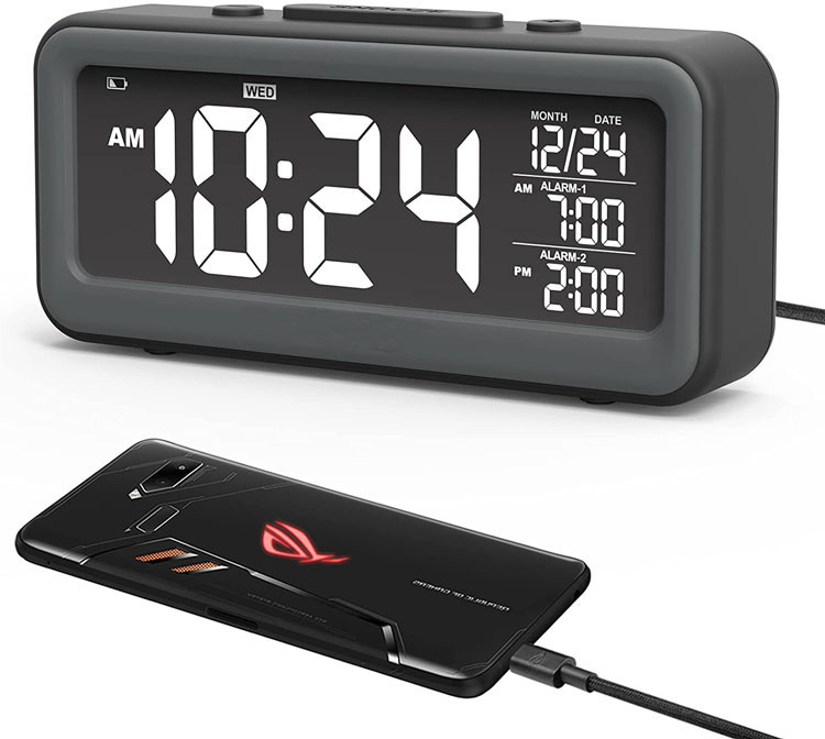 Loud Digital Alarm Clock with Phone Charger