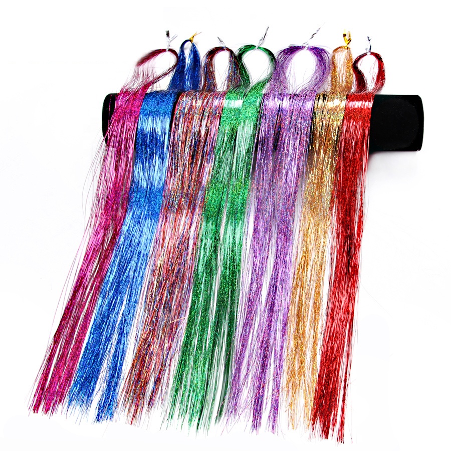 35.5 Inch Sparkle Fairy Tinsel Hair Strands Shiny Party Highlights Synthetic Tinsel Hair Extensions Glitter Hair Tinsel