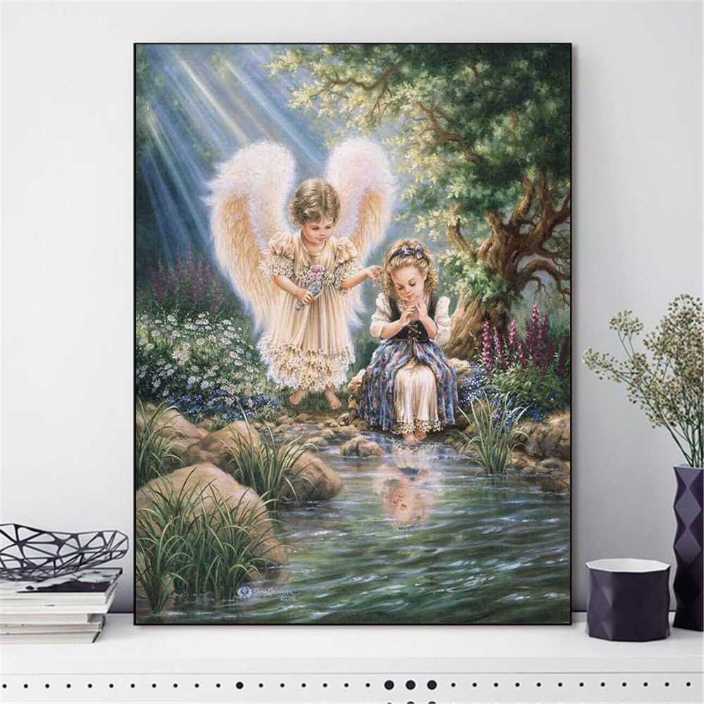 HUACAN Angel Cross Stitch Kit Embroidery Cotton Thread Mosaic Painting girl Wholesale Needlework 14CT Christmas Decoration
