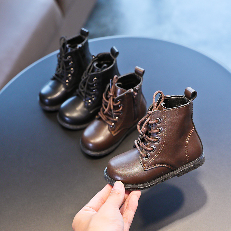 Children's leather boots single Autumn New British style vintage leather shoes high-top boys and girls ankle boots
