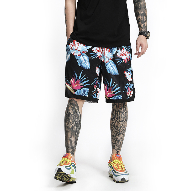 high streetwear men's elastic waist shorts knee length pant embroidery logo training sport basketball shorts