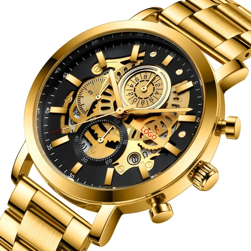 Relojes Hombre Watches Waterproof 3ATM Skeleton Multifunctional Man Decorated Mechanical Watch Men Wrist Chronograph