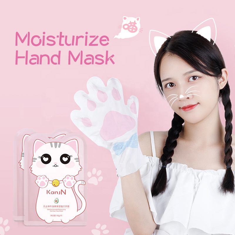 Private Label Cat Paw Lovely Hand Mask - Intensive Repairing Moisturize Gloves with Avocado Oat Goat Milk Hand Care Mask