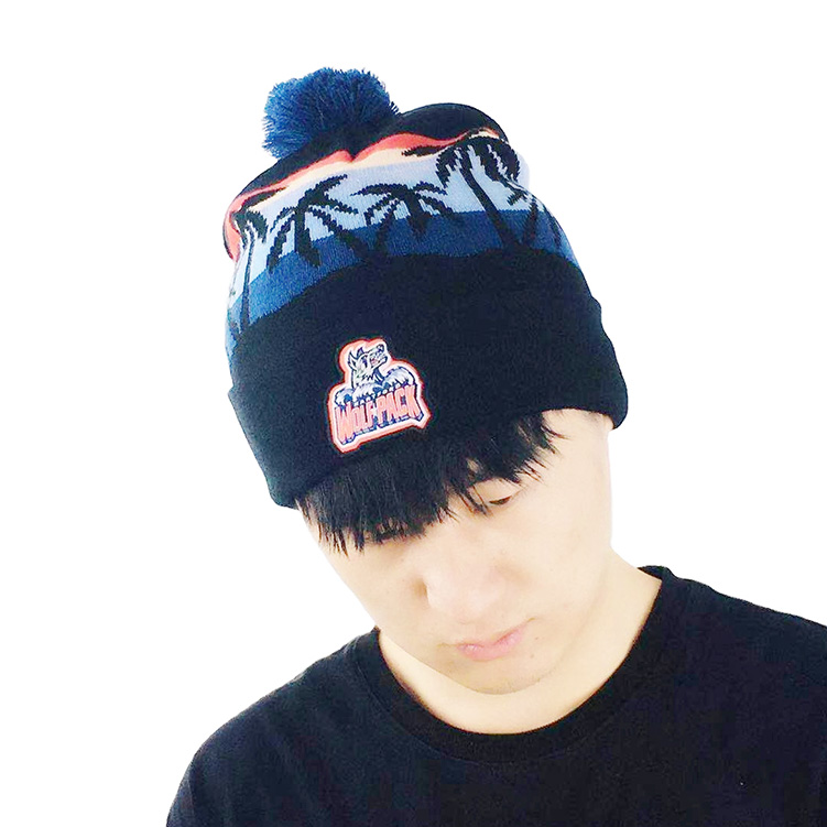 Champ anime christmas bulk black knitted streetwear nfl eco 3d embroidery cuff beanie
