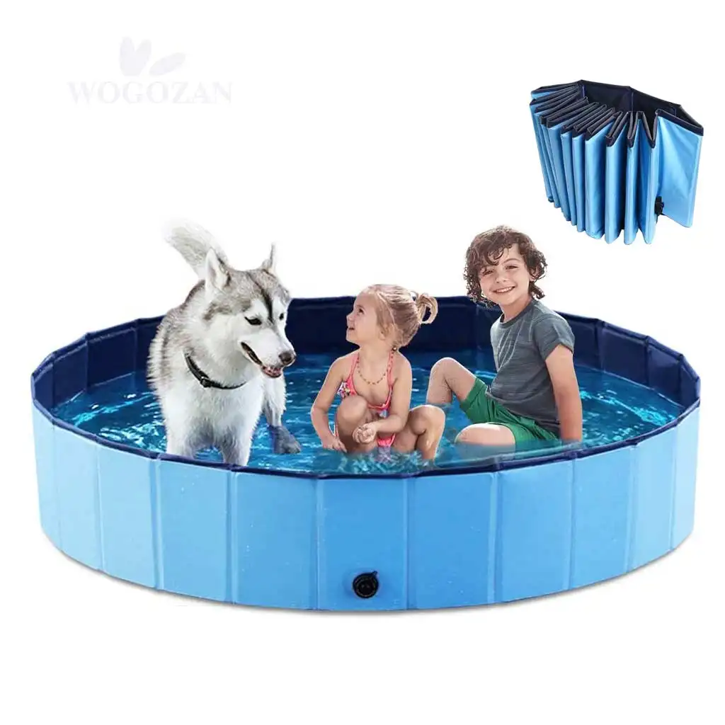 Amazon Foldable Pet Dog Pool Outdoor Come With Brush Anti Slip Durable Round Blue Red Collapsible Paddling Swimming Pool Kids