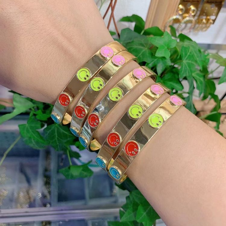 2021 Best selling Adjustable Bangles Bracelets trending gold Happy Smlie Face Open Bangles Bracelets
