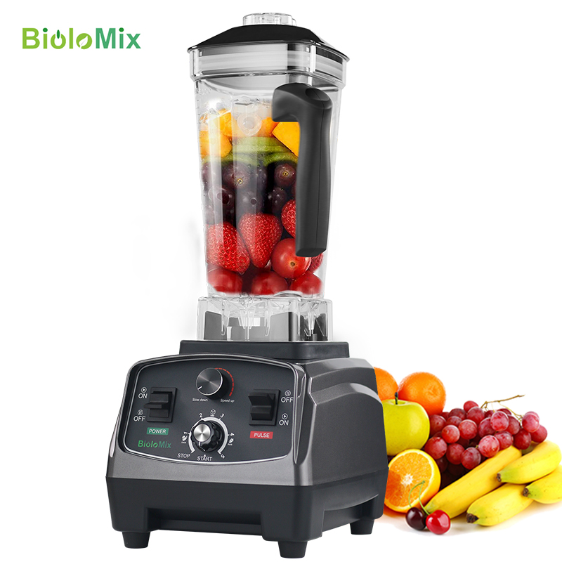 Сверхмощный блендер BioloMix 3HP 2200 Вт с таймером, миксер, соковыжималка, комбайн для фруктов, холодных смузи, без БФА, с ёмкостью 2 л