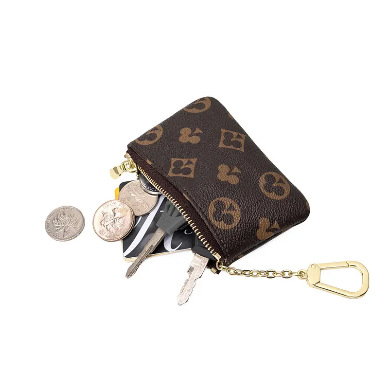 Wholesale women brand designer mini coin purse keychain ladies vintage wallet monogram money bag luxury pu leather key pouch