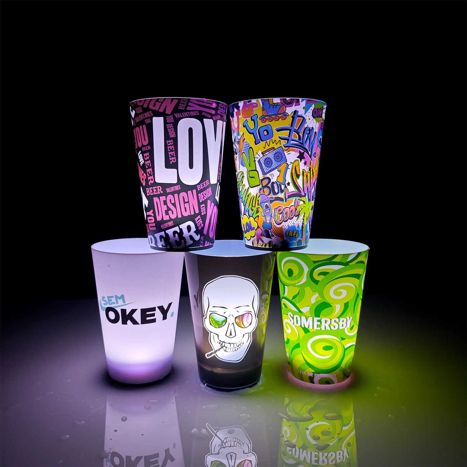 Hot Sale OEM Top Custom Logo Led Glow cups Led cup light Ups Water-activated Led light Up cup For Barware