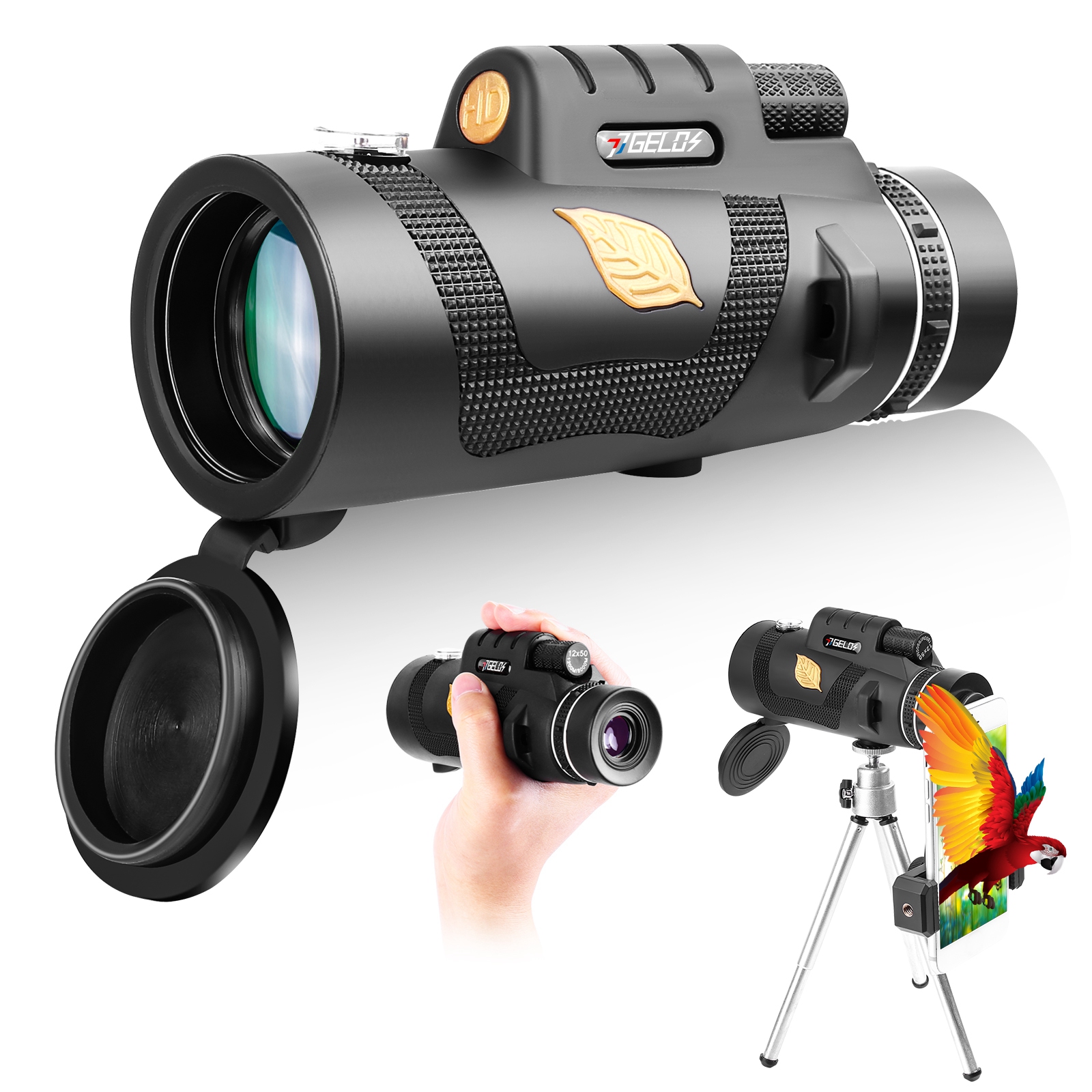 12x50 Zoom Monocular Telescope FMC BAK4 Prism HD Binoculars Low Light Night Vision for Bird Watching Camping