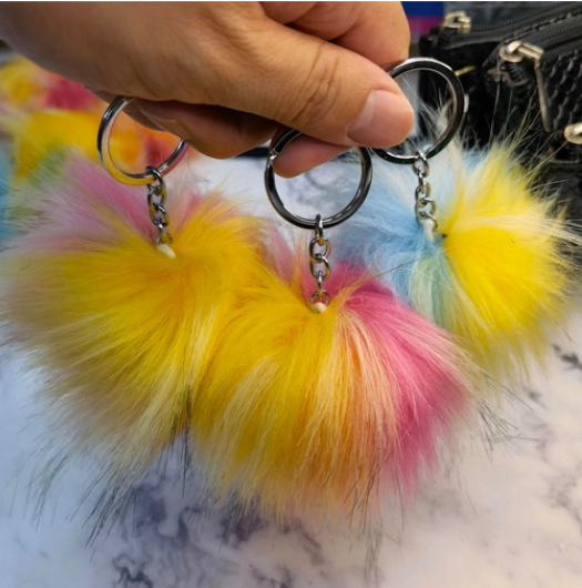 Wholesale Key chain faux Fur Fox Ball Pendant Pom Pom Key chain Pendant Plush Soft Chain Top