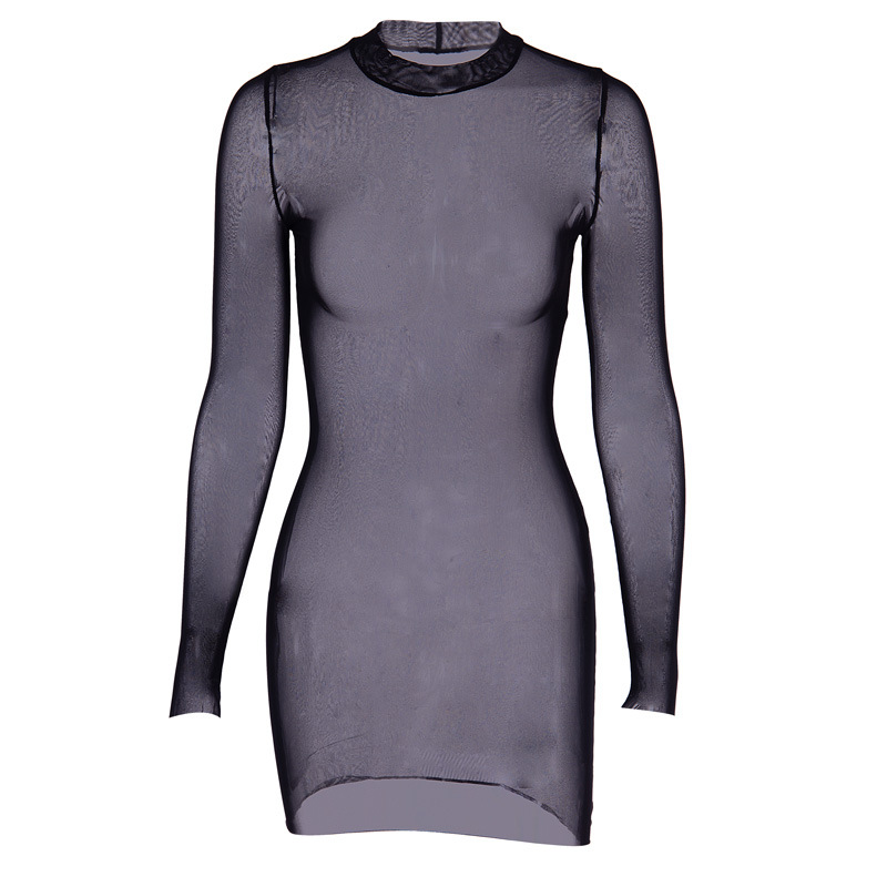 Aola Summer Custom See Through Plus Cover Sexy Women Club Lingerie Green Bodycon Long Sleeve Black Transparent Mesh Dress