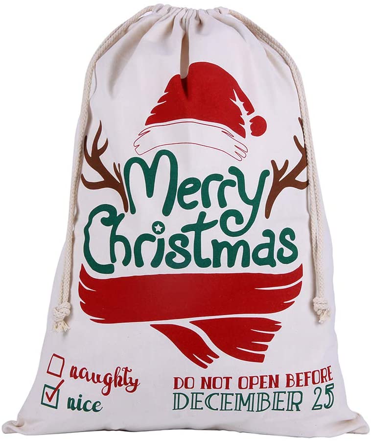 Amazon Hot Sell Santa Sack Christmas Gifts Packaging Stocking Santa Sack Large Size Canvas Christmas Santa Sack