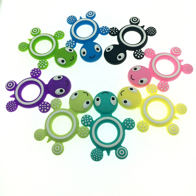 Small MOQ bpa-free Mutli Colors Stocked Tortoise Turtle Training Teething Toys Food Silicone Baby Teether