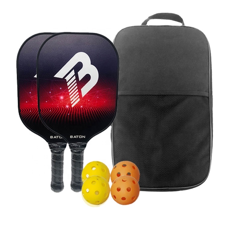 Graphite Pickleball Rackets Set Light weight Honeycomb Composite Core and Carbon Fiber Surface with 4 Balls Portable Paddle Bag