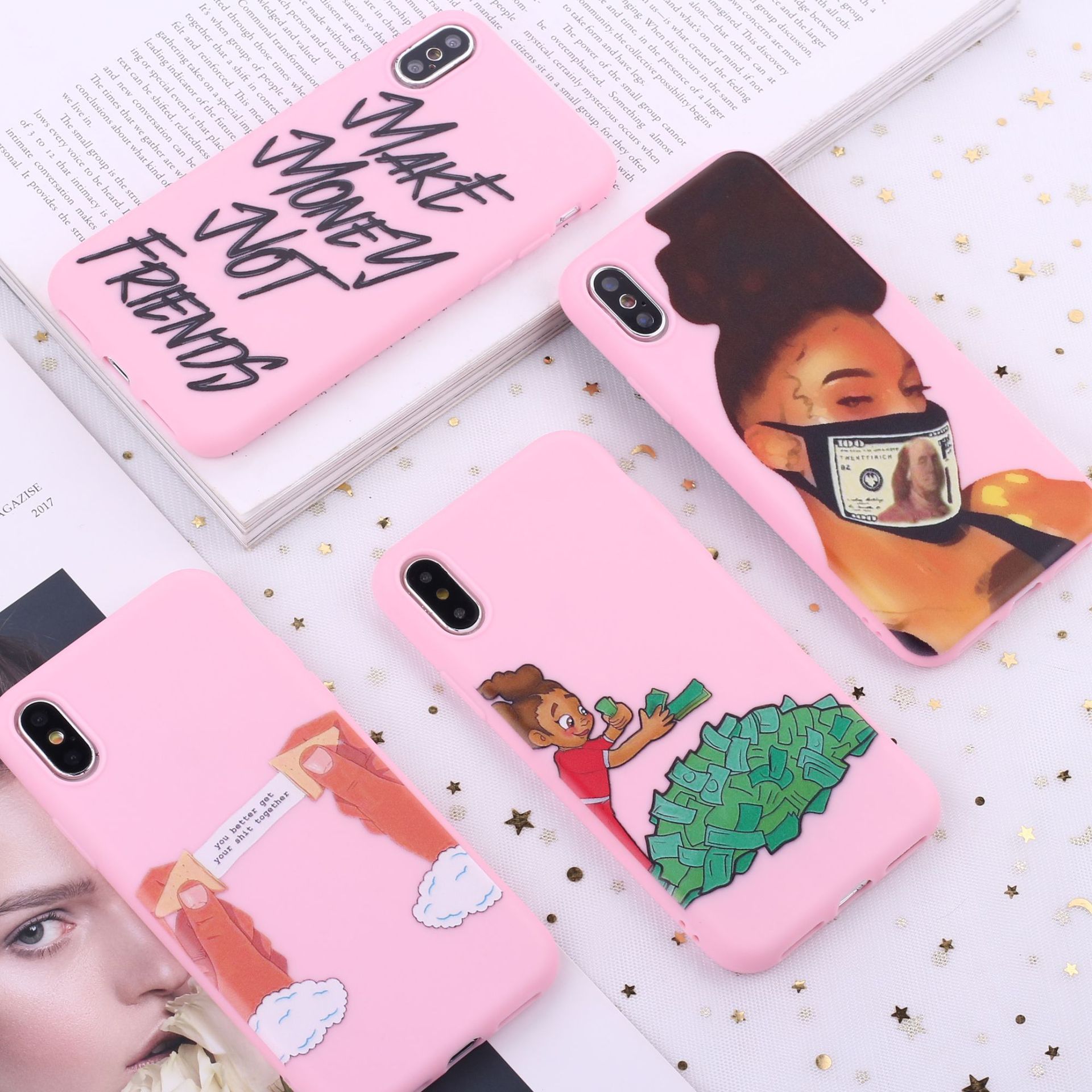 Make Money Not Friends Design For iPhone 11 Pro Max Case Soft PU Magic Black Girl Phone Case For iPhone XR X 11 12 Pro Max
