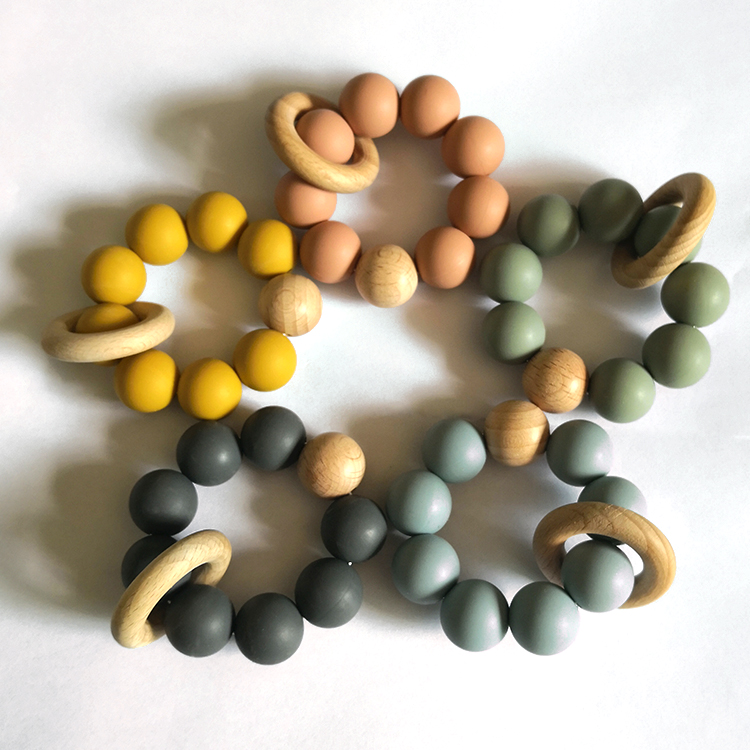 Personalized Non-Toxic Wooden Teething Toy Silicone Beads Baby Teether with a wooden bracelet