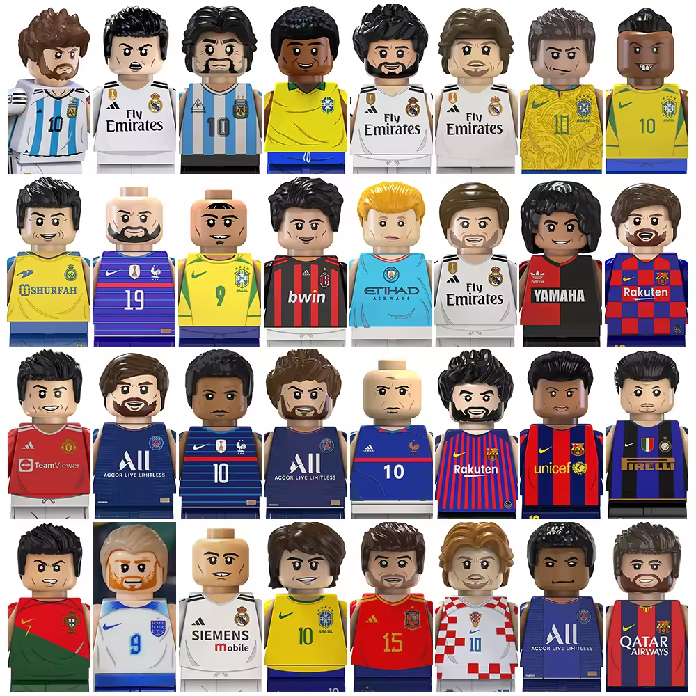 Famous Professional Sportsman World Super Star Football Athletes Soccer Player with Trophies Collect Building Blocks Kids Toys