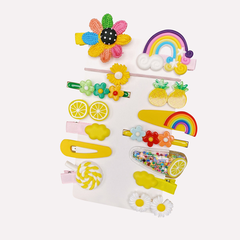 Cartoon Rainbow Cloud Lollipop Hairpin Fruit Flower Bow Kids Hairpin Set Cute Hair Clip Set For Children Hairclips Accessory