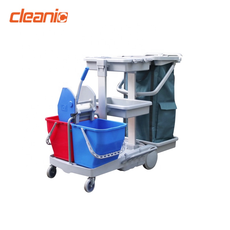 Double Bucket Dry Wet Mop Industrial cleaning trolley With Down Press Wringer Nylon Trash Bag For Hospital