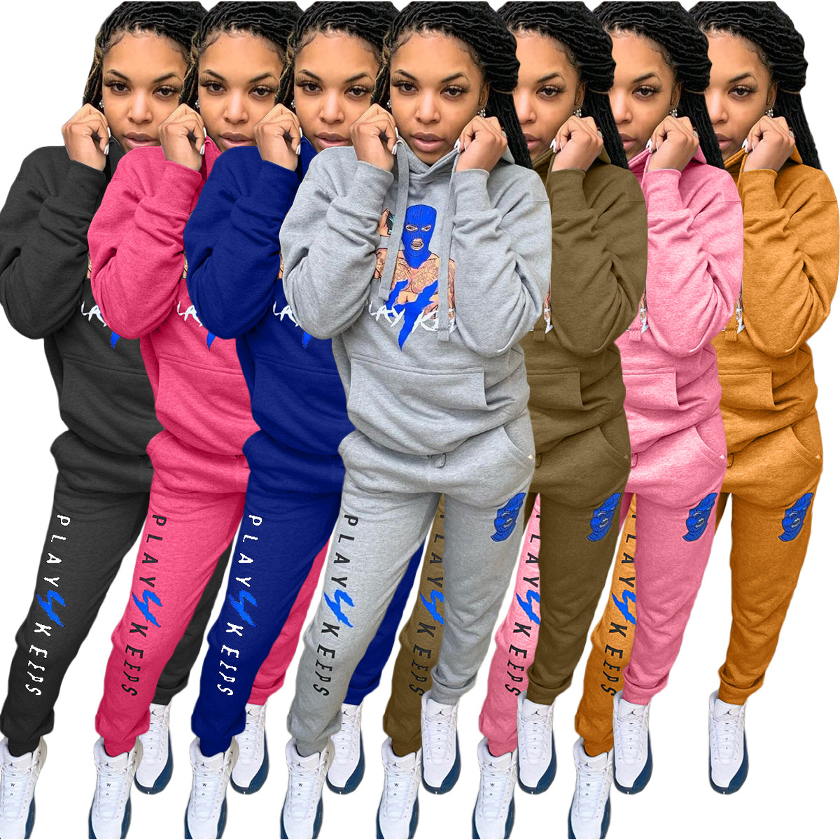 womens fall clothing 2021 Cute offsctdruckereien cartoon letters casual sports set two piece pants set Long sleeve woman sets