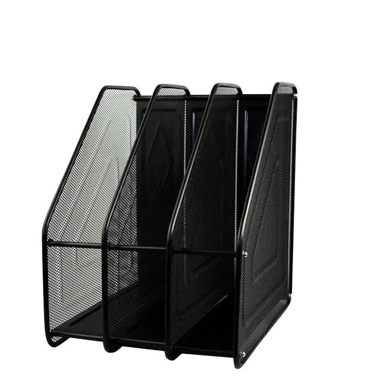 Metal Black Mesh Desk Detachable  File Organizer  3-tier Magazine  Holder Organizer Holder With 3 Compartments