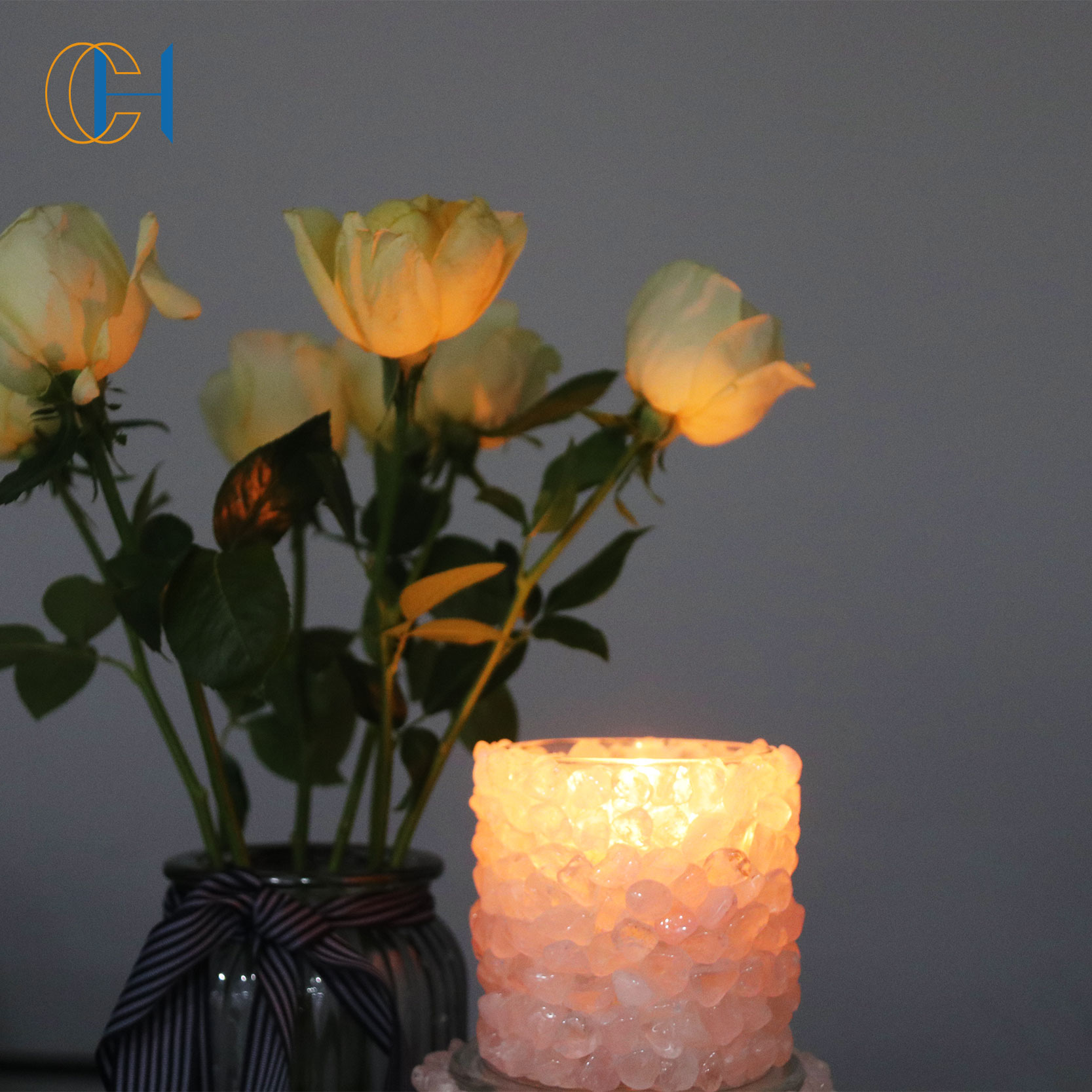 2021 Hot Selling Customized Logo Natural Gemstone Large Empty Container Tall Glass Crystal Candle Holders