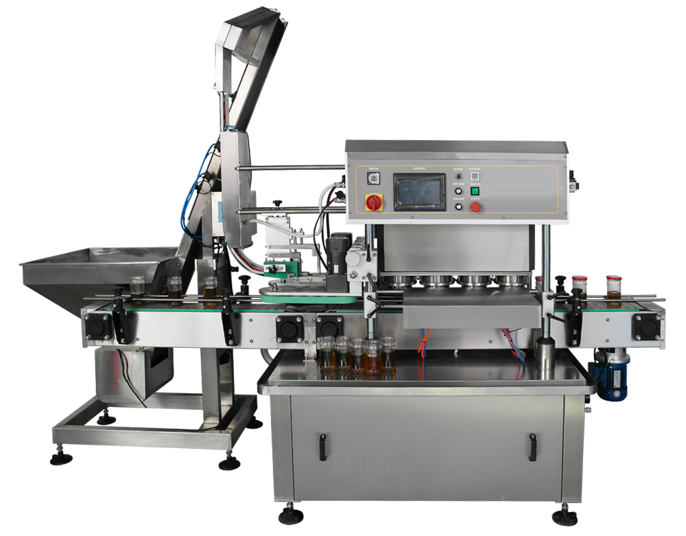 Npack Automatic Metal Cap Capper Press Capping Machine With Cap Elevator for Jam Bottle/Sauce Glass Bottle