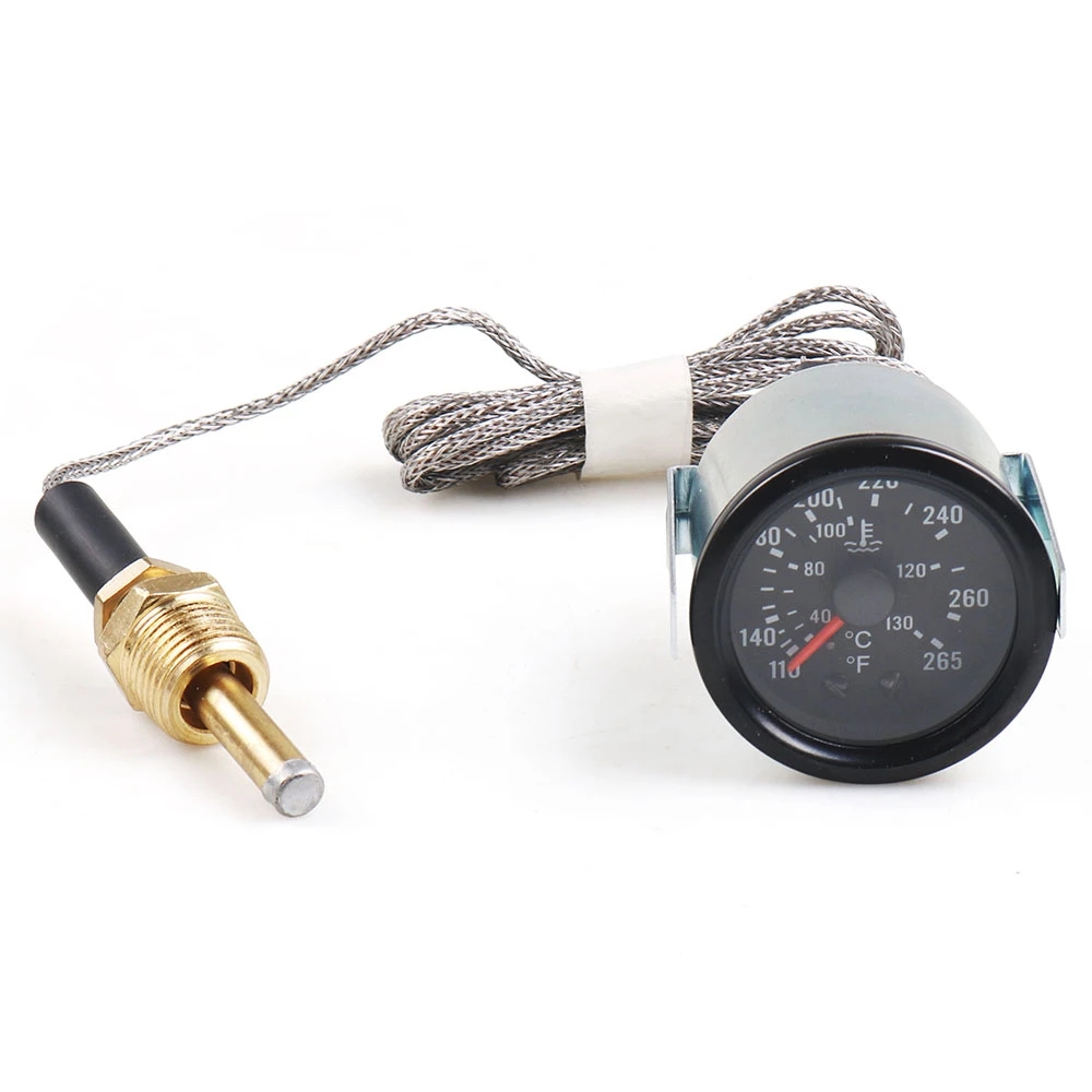 2" 52MM Mechanical 40-130C/110-265F Water Temp Gauge 12V Water Temperature Gauge Yellow Light Car Meter With Sensor NPT 1/2