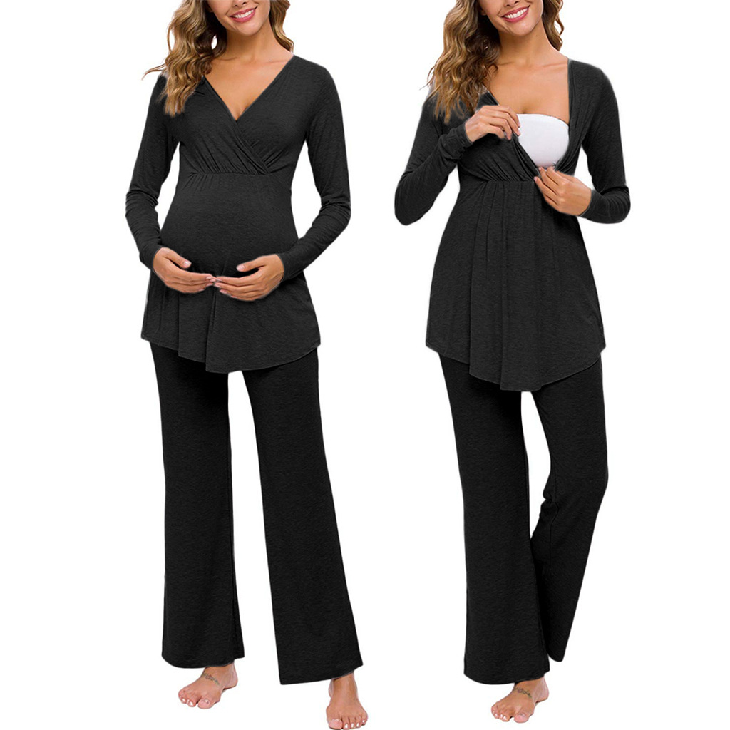 Nursing Sleepwear Pregnant Women Clothes Night Dress Female Winter Elegant Pajamas Ladies Nightwear Maternity Sleepwear