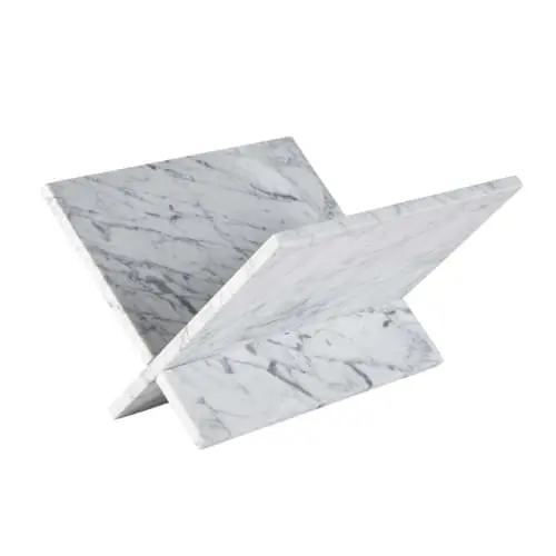 Handmade Marble Magazine Book Stand Collapsible X Shape Magazine Holder in white marble