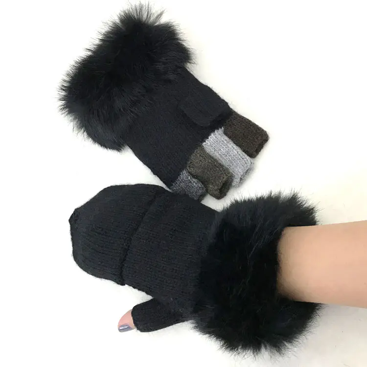 Недорогие шерстяные рукавицы для работы с сенсорным экраном телефона без пальцев зимние меховые вязаные рукавицы