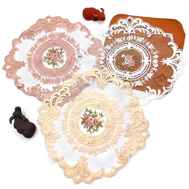 Lace idyllic retro French embroidered placemat coasters romantic ins style cloth art table kitchen decoration small tablecloth
