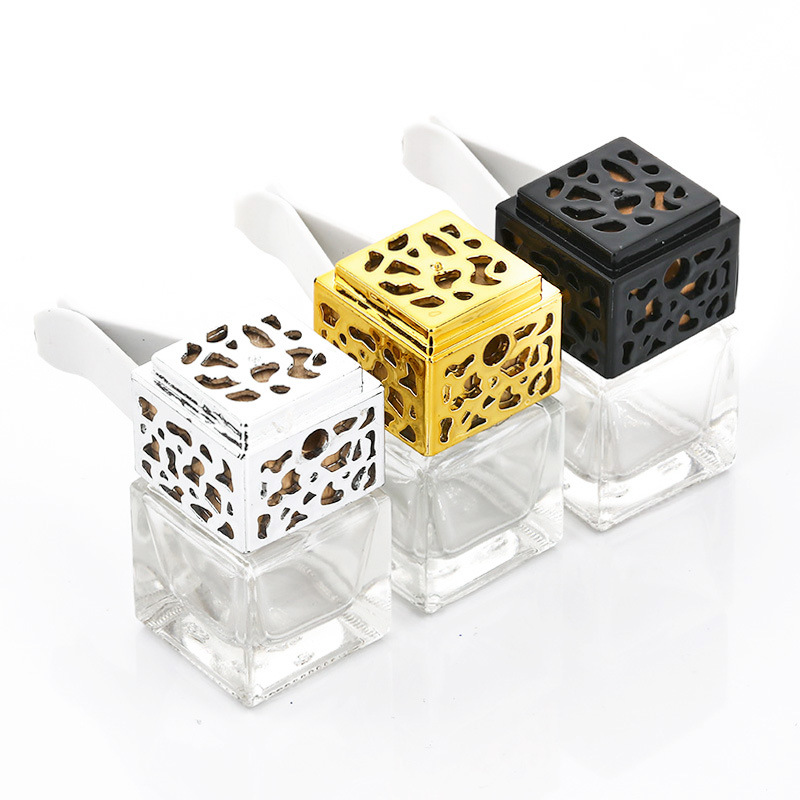 Car Perfume Air Vent Clip Cube Air Freshener Empty Glass Bottle for Car Auto Pendant Essential Oils Diffuser Fragrance