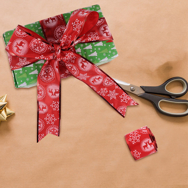 EAGLEGIFTS Wire Edge Printed Wreath Bow Flower Ribbons Large Door Decoration Christmas Ribbon