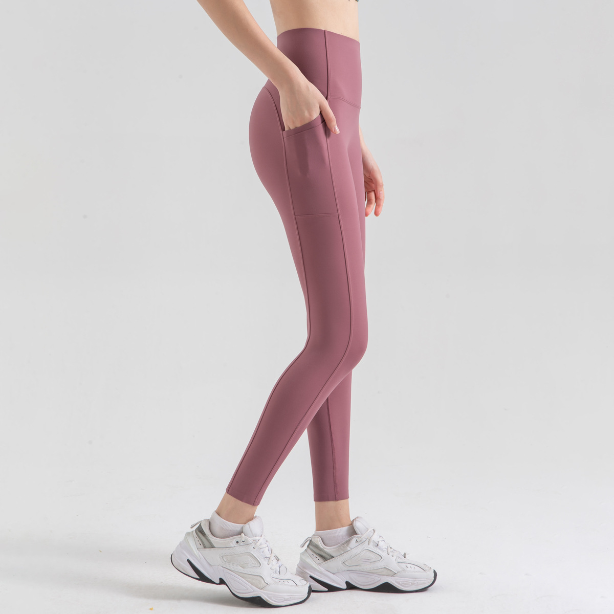 New Style Nude Feeling Yoga Pants High Waist Patchwork No T Line Leggings For Women With Pockets