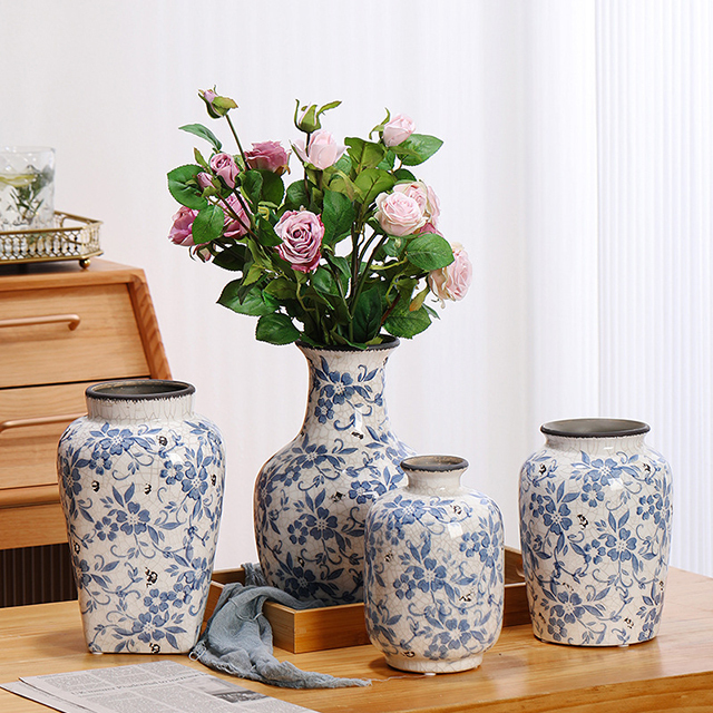 Porcelain Antique Flover Vase Stone Vases From China Ice Crack Blue and White Modern Traditional Chinese Decor White and Blue