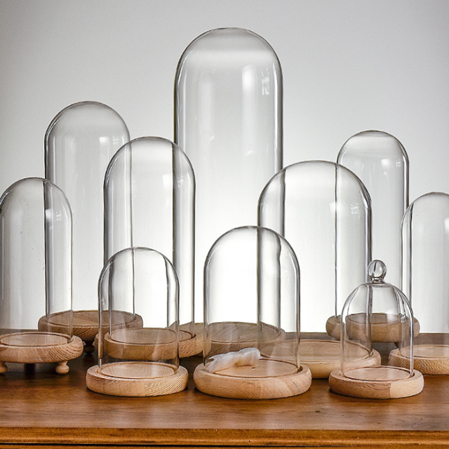 Wholesale Best Quality glass dome cloche bell jar preserved flower rose glass dome large